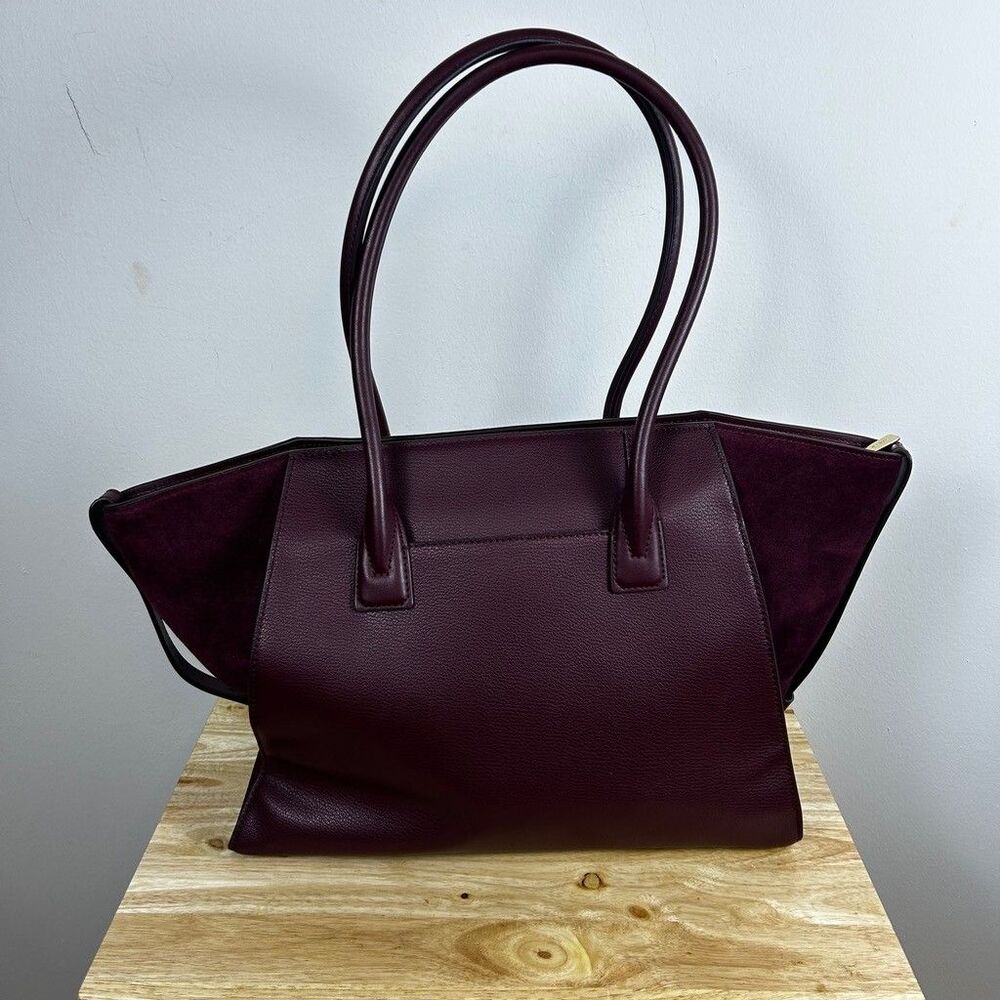 Michael Kors Tote Bag Womens Burgundy Pebbled Leather Suede Gold Hardware - Picture 8 of 12